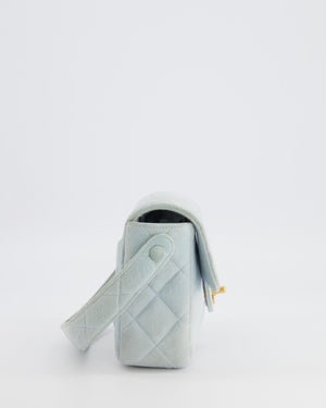 Chanel Vintage Pastel Blue Quilted Suede Top-Handle Flap Bag with 24K Gold Hardware