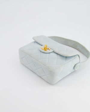 Chanel Vintage Pastel Blue Quilted Suede Top-Handle Flap Bag with 24K Gold Hardware