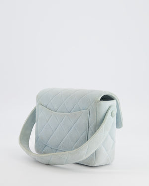 Chanel Vintage Pastel Blue Quilted Suede Top-Handle Flap Bag with 24K Gold Hardware