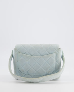Chanel Vintage Pastel Blue Quilted Suede Top-Handle Flap Bag with 24K Gold Hardware