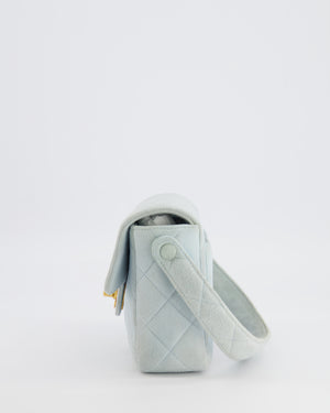 Chanel Vintage Pastel Blue Quilted Suede Top-Handle Flap Bag with 24K Gold Hardware