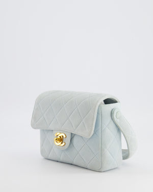 Chanel Vintage Pastel Blue Quilted Suede Top-Handle Flap Bag with 24K Gold Hardware