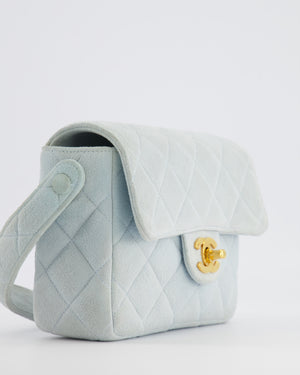 Chanel Vintage Pastel Blue Quilted Suede Top-Handle Flap Bag with 24K Gold Hardware