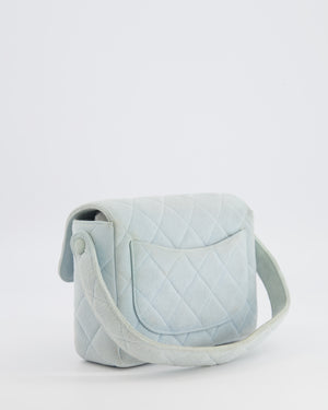 Chanel Vintage Pastel Blue Quilted Suede Top-Handle Flap Bag with 24K Gold Hardware