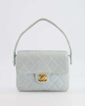 Chanel Vintage Pastel Blue Quilted Suede Top-Handle Flap Bag with 24K Gold Hardware