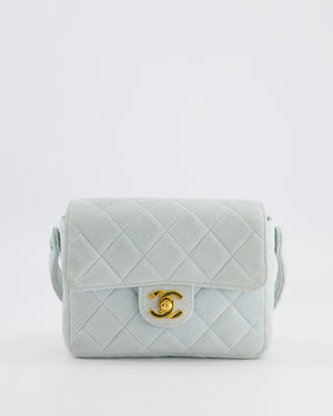 Chanel Vintage Pastel Blue Quilted Suede Top-Handle Flap Bag with 24K Gold Hardware