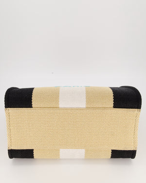*HOT* Chanel Beige, Black and White Raffia Medium Deauville Tote Bag with Pastel Logo and Champagne Gold Hardware