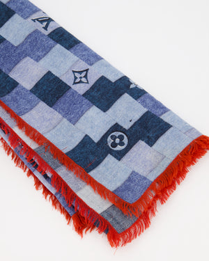 Louis Vuitton Blue Chequered Scarf with LV Logo Detail