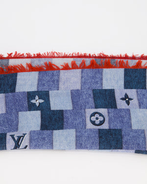 Louis Vuitton Blue Chequered Scarf with LV Logo Detail