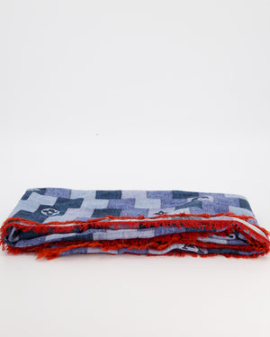 Louis Vuitton Blue Chequered Scarf with LV Logo Detail