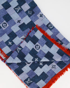 Louis Vuitton Blue Chequered Scarf with LV Logo Detail