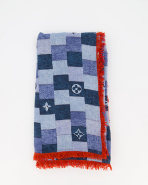 Louis Vuitton Blue Chequered Scarf with LV Logo Detail