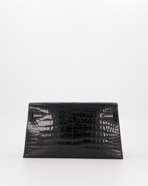 *EXTRA RARE* Hermès Kelly Elan Folie Bag in Noir Crocodile Porosus Lisse Leather, Noir Plumes with Gold Hardware