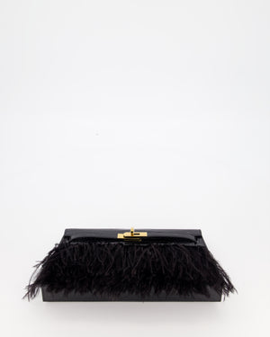 *EXTRA RARE* Hermès Kelly Elan Folie Bag in Noir Crocodile Porosus Lisse Leather, Noir Plumes with Gold Hardware