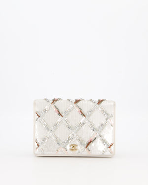 Chanel Silver Cruise Wallet on Chain Bag in Lambskin Leather with Sequin Embroidered and Champagne Gold Hardware