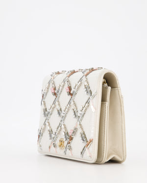 Chanel Silver Cruise Wallet on Chain Bag in Lambskin Leather with Sequin Embroidered and Champagne Gold Hardware
