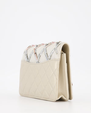Chanel Silver Cruise Wallet on Chain Bag in Lambskin Leather with Sequin Embroidered and Champagne Gold Hardware