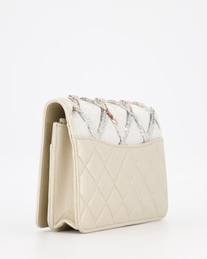 Chanel Silver Cruise Wallet on Chain Bag in Lambskin Leather with Sequin Embroidered and Champagne Gold Hardware
