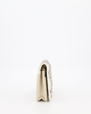 Chanel Silver Cruise Wallet on Chain Bag in Lambskin Leather with Sequin Embroidered and Champagne Gold Hardware