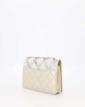 Chanel Silver Cruise Wallet on Chain Bag in Lambskin Leather with Sequin Embroidered and Champagne Gold Hardware