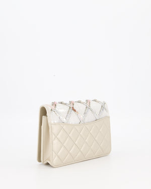 Chanel Silver Cruise Wallet on Chain Bag in Lambskin Leather with Sequin Embroidered and Champagne Gold Hardware