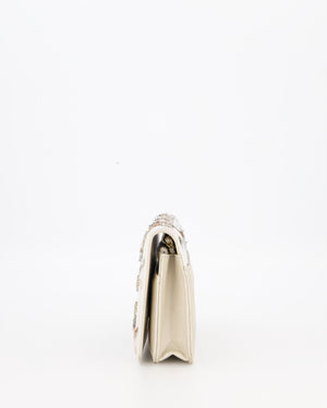 Chanel Silver Cruise Wallet on Chain Bag in Lambskin Leather with Sequin Embroidered and Champagne Gold Hardware