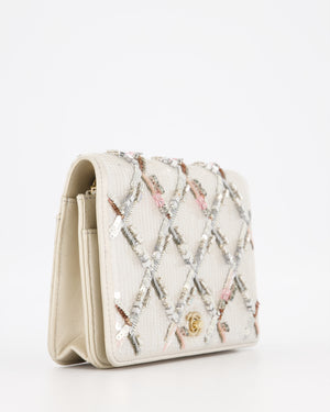 Chanel Silver Cruise Wallet on Chain Bag in Lambskin Leather with Sequin Embroidered and Champagne Gold Hardware