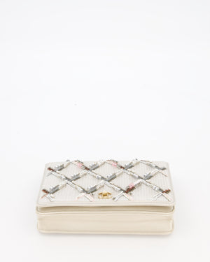 Chanel Silver Cruise Wallet on Chain Bag in Lambskin Leather with Sequin Embroidered and Champagne Gold Hardware