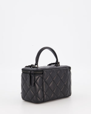 Chanel Black Small Top Handle Vanity Case in Lambskin Leather with So Black Hardware