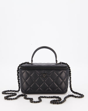 Chanel Black Small Top Handle Vanity Case in Lambskin Leather with So Black Hardware