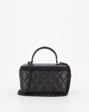 Chanel Black Small Top Handle Vanity Case in Lambskin Leather with So Black Hardware