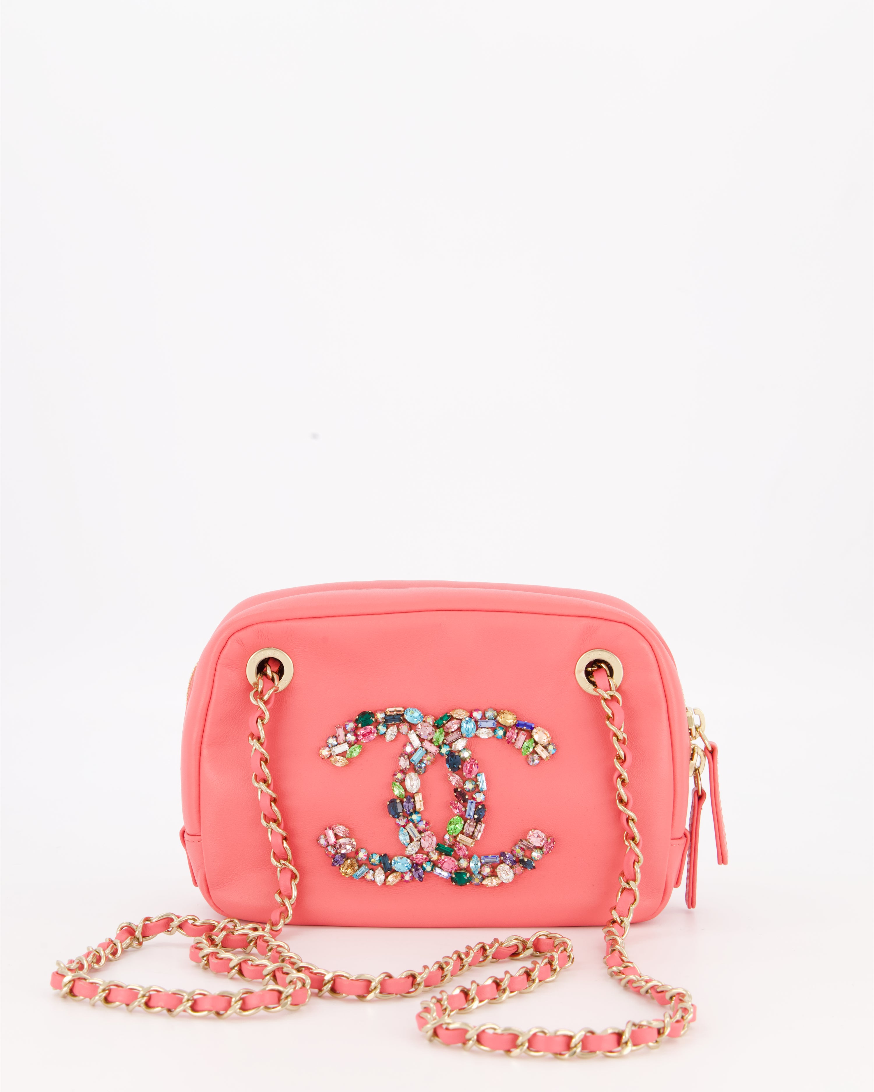 Chanel Coral Pink Small Camera Bag in Lambskin Leather with