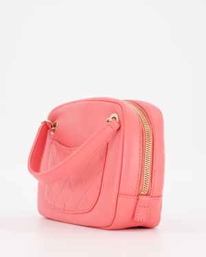 Chanel Coral Pink Small Camera Bag in Lambskin Leather with Multicolour Crystal CC Logo & Champagne Gold Hardware