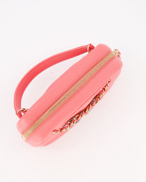 Chanel Coral Pink Small Camera Bag in Lambskin Leather with Multicolour Crystal CC Logo & Champagne Gold Hardware