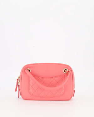 Chanel Coral Pink Small Camera Bag in Lambskin Leather with Multicolour Crystal CC Logo & Champagne Gold Hardware