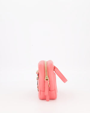 Chanel Coral Pink Small Camera Bag in Lambskin Leather with Multicolour Crystal CC Logo & Champagne Gold Hardware