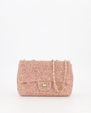 *HOT* Chanel Light Pink Diamante Small Flap Bag with Crystal Embellishments & Champagne Gold Hardware