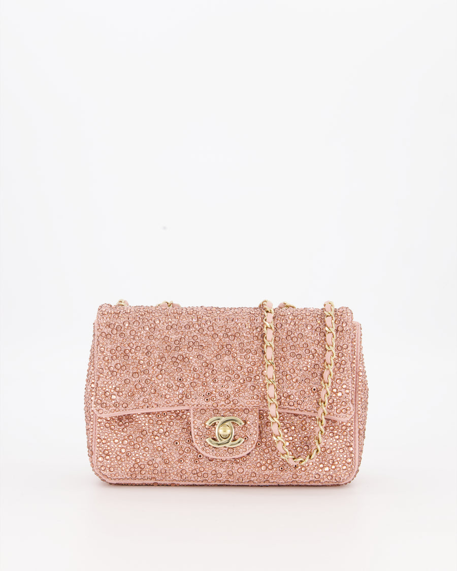 *HOT* Chanel Light Pink Diamante Small Flap Bag with Crystal Embellishments & Champagne Gold Hardware