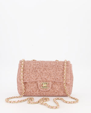 *HOT* Chanel Light Pink Diamante Small Flap Bag with Crystal Embellishments & Champagne Gold Hardware