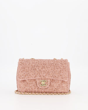 *HOT* Chanel Light Pink Diamante Small Flap Bag with Crystal Embellishments & Champagne Gold Hardware