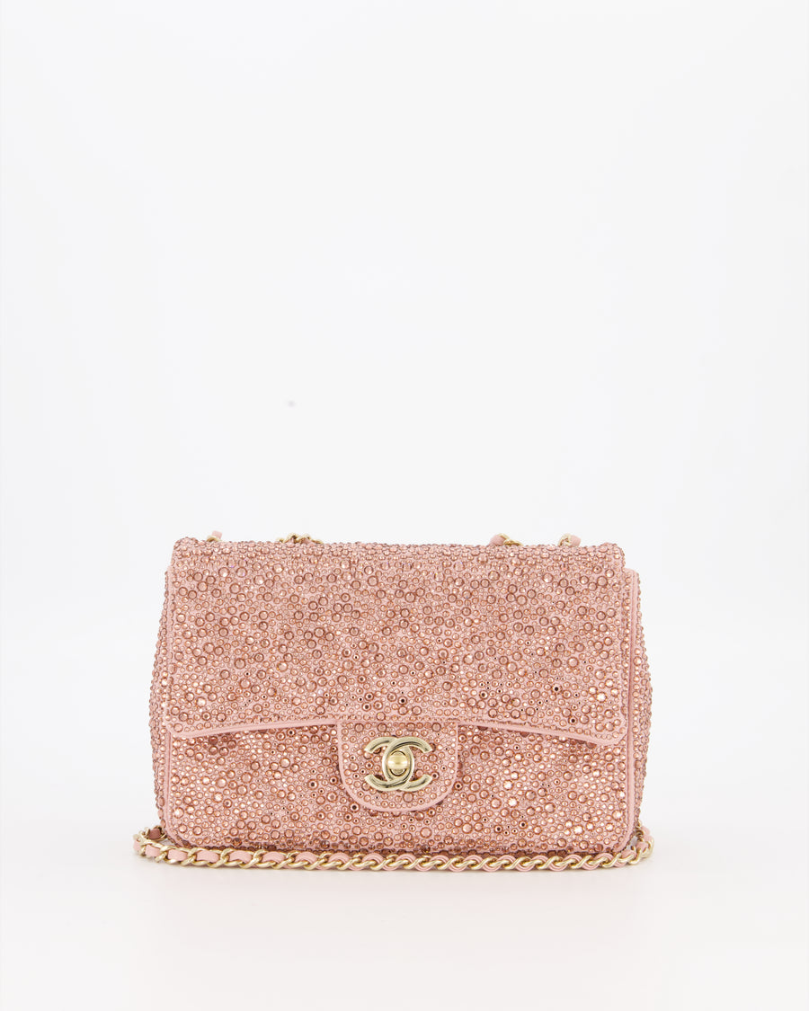 *HOT* Chanel Light Pink Diamante Small Flap Bag with Crystal Embellishments & Champagne Gold Hardware