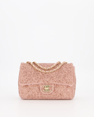 *HOT* Chanel Light Pink Diamante Small Flap Bag with Crystal Embellishments & Champagne Gold Hardware