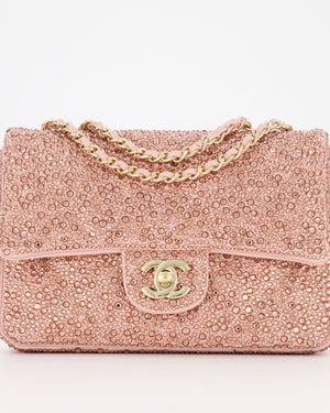 *HOT* Chanel Light Pink Diamante Small Flap Bag with Crystal Embellishments & Champagne Gold Hardware