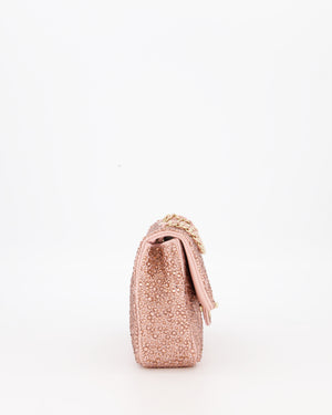 *HOT* Chanel Light Pink Diamante Small Flap Bag with Crystal Embellishments & Champagne Gold Hardware