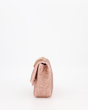 *HOT* Chanel Light Pink Diamante Small Flap Bag with Crystal Embellishments & Champagne Gold Hardware