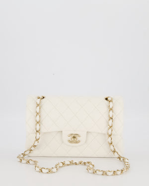 Chanel Small Classic Double Flap Bag in White Caviar Leather with Champagne Gold Hardware