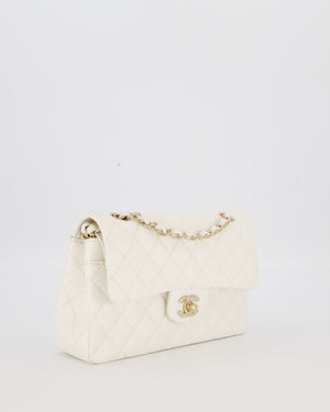 Chanel Small Classic Double Flap Bag in White Caviar Leather with Champagne Gold Hardware