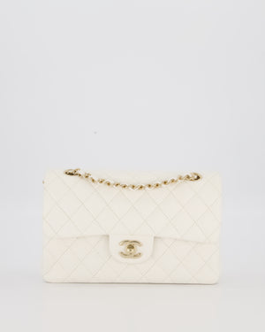 Chanel Small Classic Double Flap Bag in White Caviar Leather with Champagne Gold Hardware