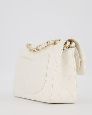 Chanel Small Classic Double Flap Bag in White Caviar Leather with Champagne Gold Hardware