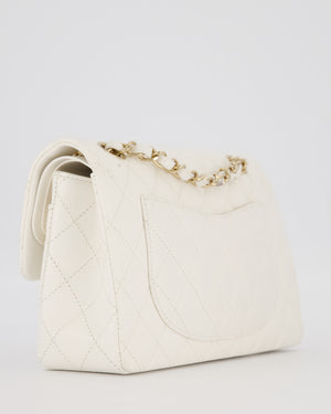 Chanel Small Classic Double Flap Bag in White Caviar Leather with Champagne Gold Hardware